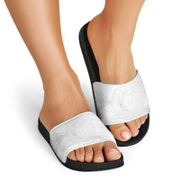 Tonga White Sunday Slide Sandals Fakame Tongan Ngatu Turtle LT14 - Polynesian Pride