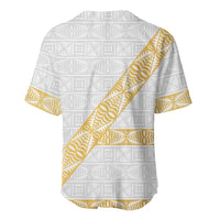 Tonga White Sunday Baseball Jersey Fakame Tongan Ngatu Pattern Gold Strips LT14 - Polynesian Pride
