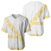 Tonga White Sunday Baseball Jersey Fakame Tongan Ngatu Pattern Gold Strips LT14 - Polynesian Pride
