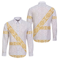 Tonga White Sunday Family Matching Short Sleeve Bodycon Dress and Hawaiian Shirt Fakame Tongan Ngatu Pattern Gold Strips