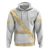 Tonga White Sunday Hoodie Fakame Tongan Ngatu Pattern Gold Strips LT14 Pullover Hoodie White - Polynesian Pride