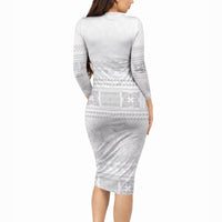 Samoa White Sunday Long Sleeve Bodycon Dress Lotu Tamaiti Samoan Siapo Teuila Flowers LT14 - Polynesian Pride