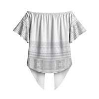Samoa White Sunday Off Shoulder Wrap Waist Top Lotu Tamaiti Samoan Siapo Teuila Flowers LT14 - Polynesian Pride