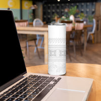 Samoa White Sunday Skinny Tumbler Lotu Tamaiti Samoan Siapo Teuila Flowers LT14 - Polynesian Pride