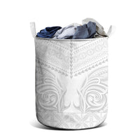 Niue White Sunday Laundry Basket Aho Tapu Fanau Hiapo Pattern LT14 - Polynesian Pride