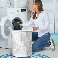 Niue White Sunday Laundry Basket Aho Tapu Fanau Hiapo Pattern LT14 - Polynesian Pride
