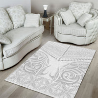 Niue White Sunday Area Rug Aho Tapu Fanau Hiapo Pattern LT14 - Polynesian Pride