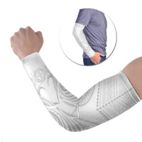 Niue White Sunday Arm Sleeves Aho Tapu Fanau Hiapo Pattern LT14 Set of 2 White - Polynesian Pride