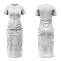 Niue White Sunday Family Matching Short Sleeve Bodycon Dress and Hawaiian Shirt Aho Tapu Fanau Hiapo Pattern LT14 Mom's Dress White - Polynesian Pride