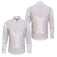 Niue White Sunday Family Matching Short Sleeve Bodycon Dress and Hawaiian Shirt Aho Tapu Fanau Hiapo Pattern LT14 Dad's Shirt - Long Sleeve White - Polynesian Pride