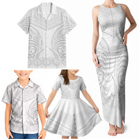 Niue White Sunday Family Matching Tank Maxi Dress and Hawaiian Shirt Aho Tapu Fanau Hiapo Pattern LT14 - Polynesian Pride
