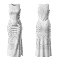 Niue White Sunday Family Matching Tank Maxi Dress and Hawaiian Shirt Aho Tapu Fanau Hiapo Pattern LT14 Mom's Dress White - Polynesian Pride