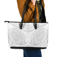 Niue White Sunday Leather Tote Bag Aho Tapu Fanau Hiapo Pattern LT14 - Polynesian Pride