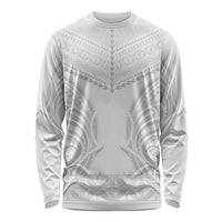 Niue White Sunday Long Sleeve Shirt Aho Tapu Fanau Hiapo Pattern LT14 Unisex White - Polynesian Pride