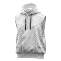 Niue White Sunday Sleeveless Hoodie Aho Tapu Fanau Hiapo Pattern LT14 White - Polynesian Pride