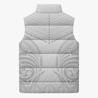 Niue White Sunday Sleeveless Puffer Jacket Aho Tapu Fanau Hiapo Pattern LT14 - Polynesian Pride