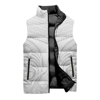 Niue White Sunday Sleeveless Puffer Jacket Aho Tapu Fanau Hiapo Pattern LT14 - Polynesian Pride