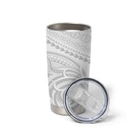 Niue White Sunday Tumbler Cup Aho Tapu Fanau Hiapo Pattern LT14 - Polynesian Pride