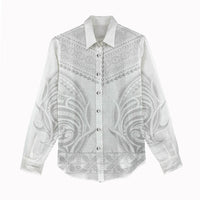 Niue White Sunday Women Casual Shirt Aho Tapu Fanau Hiapo Pattern LT14 - Polynesian Pride