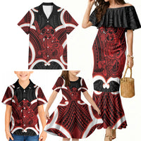 Whero Aotearoa Atua Tumatauenga Personalised Family Matching Mermaid Dress and Hawaiian Shirt Maori God Of War Tiki With Taiaha LT14 - Polynesian Pride