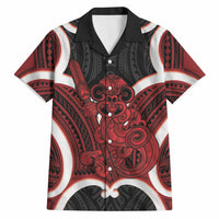 Whero Aotearoa Atua Tumatauenga Personalised Hawaiian Shirt Maori God Of War Tiki With Taiaha LT14 Red - Polynesian Pride