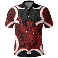 Whero Aotearoa Atua Tumatauenga Personalised Polo Shirt Maori God Of War Tiki With Taiaha LT14 Red - Polynesian Pride