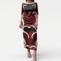 Whero Aotearoa Atua Tumatauenga Personalised Puletasi Maori God Of War Tiki With Taiaha LT14 Long Dress Red - Polynesian Pride