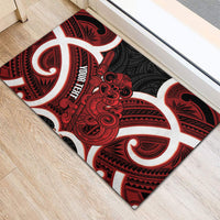Whero Aotearoa Atua Tumatauenga Personalised Rubber Doormat Maori God Of War Tiki With Taiaha LT14 - Polynesian Pride