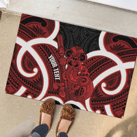 Whero Aotearoa Atua Tumatauenga Personalised Rubber Doormat Maori God Of War Tiki With Taiaha LT14 - Polynesian Pride