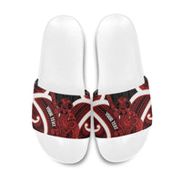 Whero Aotearoa Atua Tumatauenga Personalised Slide Sandals Maori God Of War Tiki With Taiaha LT14 Red - Polynesian Pride