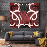 Whero Aotearoa Atua Tumatauenga Personalised Tapestry Maori God Of War Tiki With Taiaha LT14 Red - Polynesian Pride