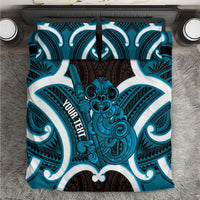 Kikorangi Aotearoa Atua Tumatauenga Personalised Bedding Set Maori God Of War Tiki With Taiaha LT14 Blue - Polynesian Pride