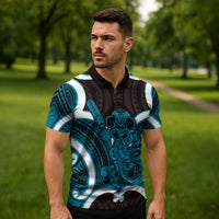 Kikorangi Aotearoa Atua Tumatauenga Personalised Zipper Polo Shirt Maori God Of War Tiki With Taiaha LT14 - Polynesian Pride