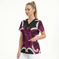 Mawhero Aotearoa Atua Tumatauenga Personalised Scrub Top Maori God Of War Tiki With Taiaha LT14 - Polynesian Pride