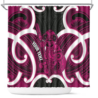 Mawhero Aotearoa Atua Tumatauenga Personalised Shower Curtain Maori God Of War Tiki With Taiaha LT14 Pink - Polynesian Pride