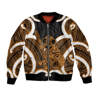 Karaka Aotearoa Atua Tumatauenga Personalised Bomber Jacket Maori God Of War Tiki With Taiaha LT14 Unisex Orange - Polynesian Pride