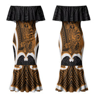 Karaka Aotearoa Atua Tumatauenga Personalised Couples Matching Mermaid Dress and Hawaiian Shirt Maori God Of War Tiki With Taiaha LT14 - Polynesian Pride