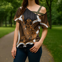 Karaka Aotearoa Atua Tumatauenga Personalised Cross Shoulder Shirt Maori God Of War Tiki With Taiaha LT14 - Polynesian Pride