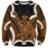 Karaka Aotearoa Atua Tumatauenga Personalised Sweatshirt Maori God Of War Tiki With Taiaha LT14 Unisex Orange - Polynesian Pride