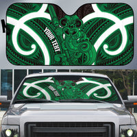Kakariki Aotearoa Atua Tumatauenga Personalised Auto Sun Shade Maori God Of War Tiki With Taiaha LT14 Green - Polynesian Pride