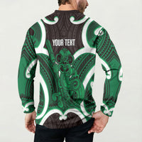Kakariki Aotearoa Atua Tumatauenga Personalised Button Sweatshirt Maori God Of War Tiki With Taiaha LT14 - Polynesian Pride