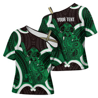 Kakariki Aotearoa Atua Tumatauenga Personalised Cross Shoulder Shirt Maori God Of War Tiki With Taiaha LT14 - Polynesian Pride