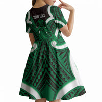 Kakariki Aotearoa Atua Tumatauenga Personalised Kid Short Sleeve Dress Maori God Of War Tiki With Taiaha LT14 - Polynesian Pride