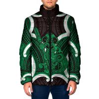 Kakariki Aotearoa Atua Tumatauenga Personalised Padded Jacket Maori God Of War Tiki With Taiaha LT14 Men Green - Polynesian Pride