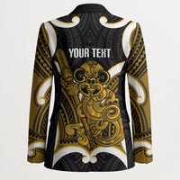 Kowhai Aotearoa Atua Tumatauenga Personalised Blazer Maori God Of War Tiki With Taiaha LT14 - Polynesian Pride