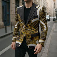 Kowhai Aotearoa Atua Tumatauenga Personalised Blazer Maori God Of War Tiki With Taiaha LT14 - Polynesian Pride