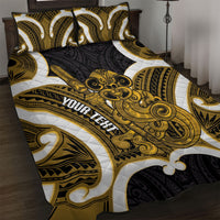 Kowhai Aotearoa Atua Tumatauenga Personalised Quilt Bed Set Maori God Of War Tiki With Taiaha LT14 Yellow - Polynesian Pride