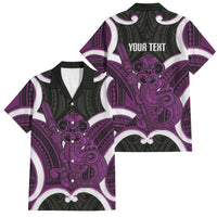 Waiporoporo Aotearoa Atua Tumatauenga Personalised Family Matching Tank Maxi Dress and Hawaiian Shirt Maori God Of War Tiki With Taiaha LT14 Dad's Shirt - Short Sleeve Purple - Polynesian Pride