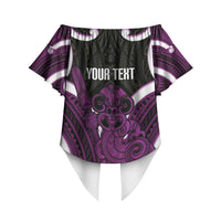 Waiporoporo Aotearoa Atua Tumatauenga Personalised Off Shoulder Wrap Waist Top Maori God Of War Tiki With Taiaha