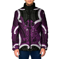 Waiporoporo Aotearoa Atua Tumatauenga Personalised Padded Jacket Maori God Of War Tiki With Taiaha LT14 Men Purple - Polynesian Pride